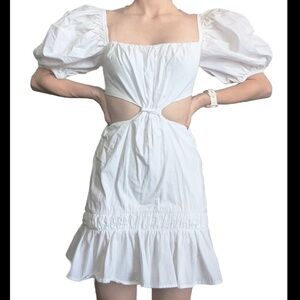 Forever 21 Puff Sleeve Center Knot Side Cut Out Mini Dress